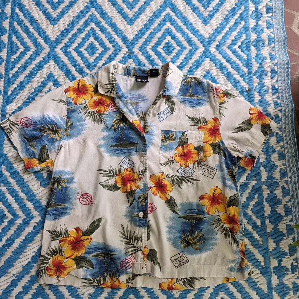 Vintage 90s Erika cropped Hawaiian shirt